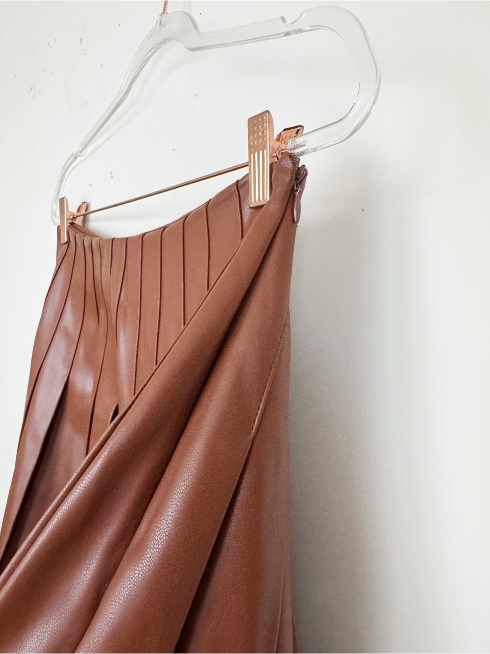 A-Line Faux Leather Midi Skirt - Brown - Picture 8 of 14
